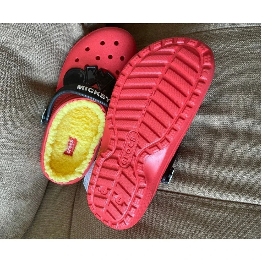Crocs Mickey‎ Mouse Classic Lined Clogs Red Yellow Disney OMG Jibbitz Kids J5